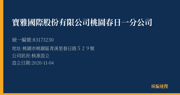 寶雅國際股份有限公司桃園春日一分公司的照片-統編 83173230(桃園市) 公司登記資料與營業項目詳細圖表
