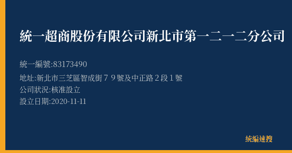 統一超商股份有限公司新北市第一二一二分公司的照片-統編 83173490(新北市) 公司登記資料與營業項目詳細圖表