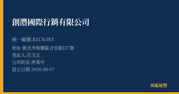 創灃國際行銷有限公司的照片-統編 83176383(新北市) 公司登記資料與營業項目詳細圖表