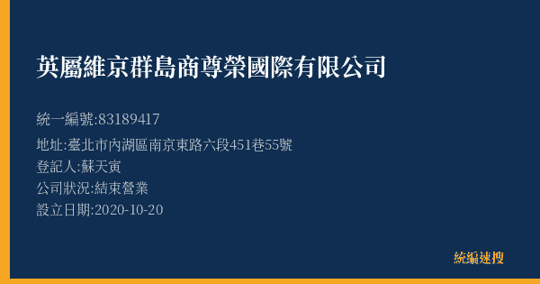 英屬維京群島商尊榮國際有限公司的照片-統編 83189417(臺北市) 公司登記資料與營業項目詳細圖表