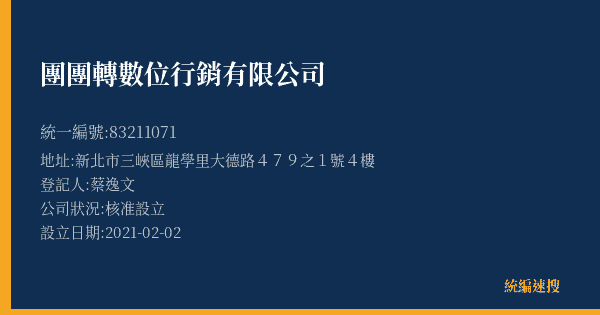 團團轉數位行銷有限公司的照片-統編 83211071(新北市) 公司登記資料與營業項目詳細圖表
