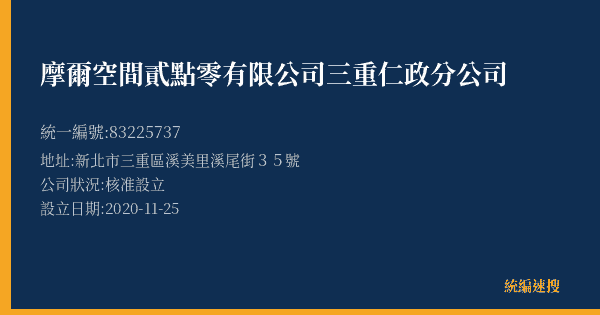摩爾空間貳點零有限公司三重仁政分公司的照片-統編 83225737(新北市) 公司登記資料與營業項目詳細圖表