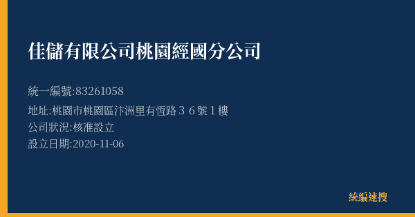 佳儲有限公司桃園經國分公司的照片-統編 83261058(桃園市) 公司登記資料與營業項目詳細圖表