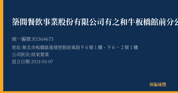 築間餐飲事業股份有限公司有之和牛板橋館前分公司的照片-統編 83364673(新北市) 公司登記資料與營業項目詳細圖表