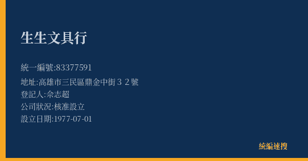 生生文具行的照片-統編 83377591(高雄市) 公司登記資料與營業項目詳細圖表