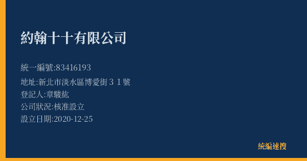 約翰十十有限公司的照片-統編 83416193(新北市) 公司登記資料與營業項目詳細圖表