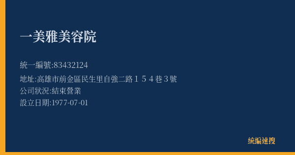一美雅美容院的照片-統編 83432124(高雄市) 公司登記資料與營業項目詳細圖表