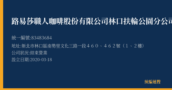 路易莎職人咖啡股份有限公司林口扶輪公園分公司的照片-統編 83483684(新北市) 公司登記資料與營業項目詳細圖表