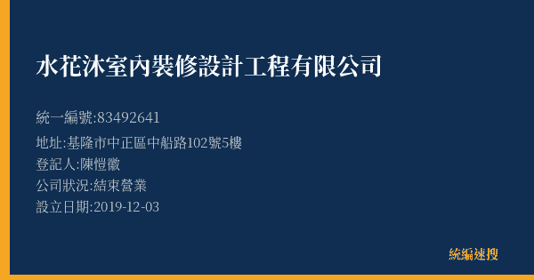 水花沐室內裝修設計工程有限公司的照片-統編 83492641(基隆市) 公司登記資料與營業項目詳細圖表