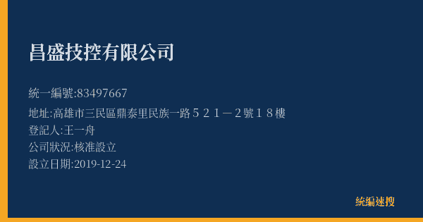 昌盛技控有限公司的照片-統編 83497667(高雄市) 公司登記資料與營業項目詳細圖表