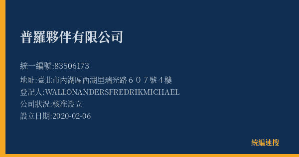 普羅夥伴有限公司的照片-統編 83506173(臺北市) 公司登記資料與營業項目詳細圖表