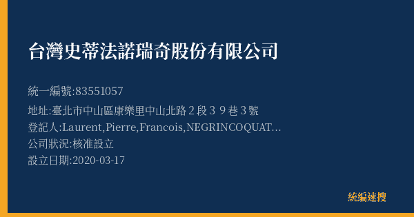 台灣史蒂法諾瑞奇股份有限公司的照片-統編 83551057(臺北市) 公司登記資料與營業項目詳細圖表