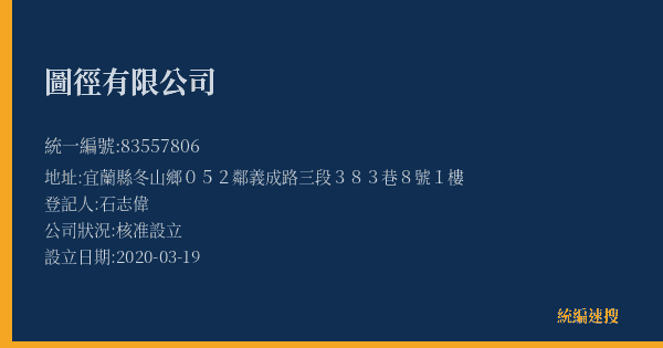 圖徑有限公司的照片-統編 83557806(宜蘭縣) 公司登記資料與營業項目詳細圖表