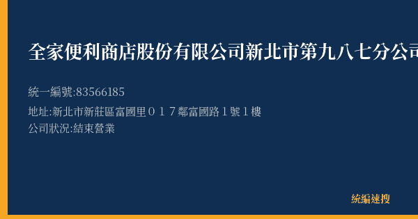 全家便利商店股份有限公司新北市第九八七分公司的照片-統編 83566185(新北市) 公司登記資料與營業項目詳細圖表