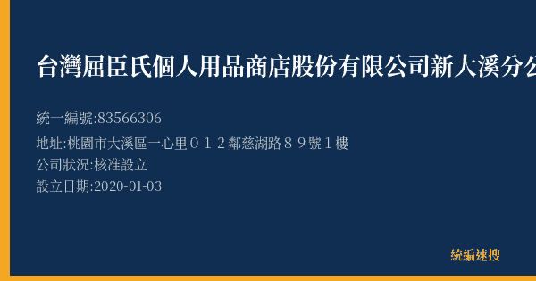 台灣屈臣氏個人用品商店股份有限公司新大溪分公司的照片-統編 83566306(桃園市) 公司登記資料與營業項目詳細圖表