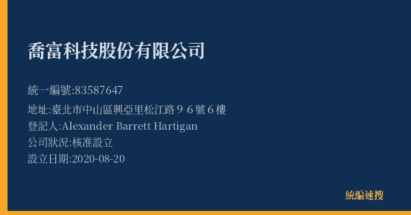 喬富科技股份有限公司的照片-統編 83587647(臺北市) 公司登記資料與營業項目詳細圖表