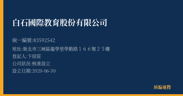 白石國際教育股份有限公司的照片-統編 83592542(新北市) 公司登記資料與營業項目詳細圖表