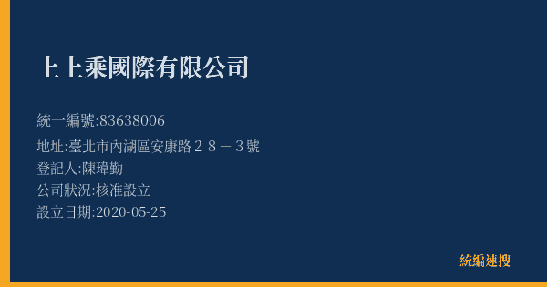 上上乘國際有限公司的照片-統編 83638006(臺北市) 公司登記資料與營業項目詳細圖表