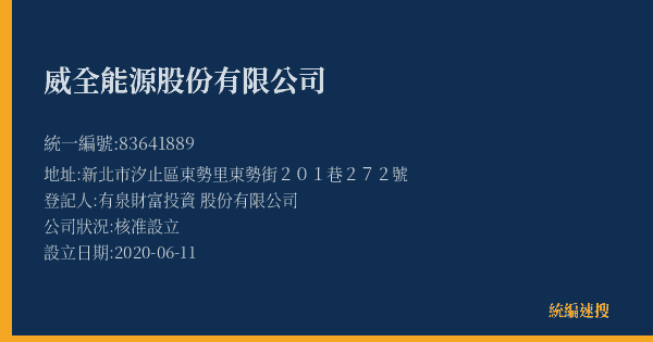 威全能源股份有限公司的照片-統編 83641889(新北市) 公司登記資料與營業項目詳細圖表