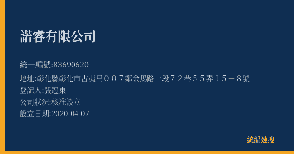 諾睿有限公司的照片-統編 83690620(彰化縣) 公司登記資料與營業項目詳細圖表