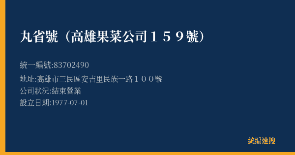丸省號(高雄果菜公司159號)的照片-統編 83702490(高雄市) 公司登記資料與營業項目詳細圖表