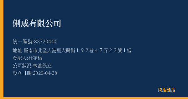 俐成有限公司的照片-統編 83720440(臺南市) 公司登記資料與營業項目詳細圖表