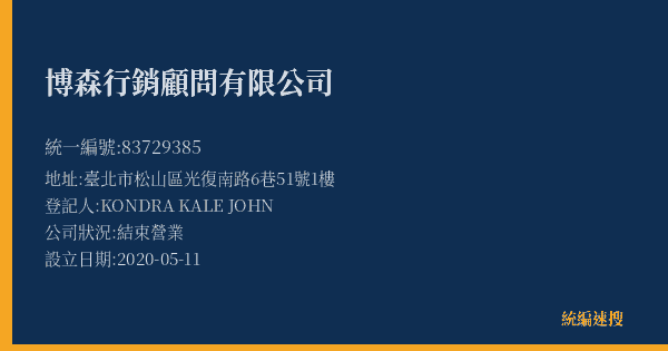 博森行銷顧問有限公司的照片-統編 83729385(臺北市) 公司登記資料與營業項目詳細圖表
