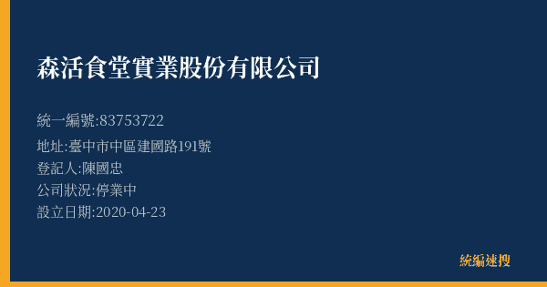 森活食堂實業股份有限公司的照片-統編 83753722(臺中市) 公司登記資料與營業項目詳細圖表