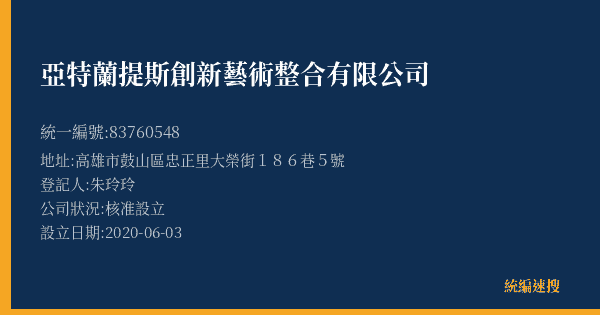 亞特蘭提斯創新藝術整合有限公司的照片-統編 83760548(高雄市) 公司登記資料與營業項目詳細圖表