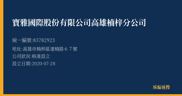 寶雅國際股份有限公司高雄楠梓分公司的照片-統編 83782923(高雄市) 公司登記資料與營業項目詳細圖表