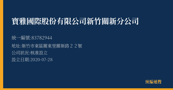 寶雅國際股份有限公司新竹關新分公司的照片-統編 83782944(新竹市) 公司登記資料與營業項目詳細圖表