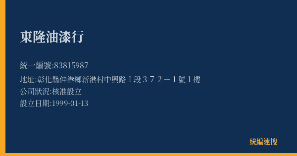 東隆油漆行的照片-統編 83815987(彰化縣) 公司登記資料與營業項目詳細圖表