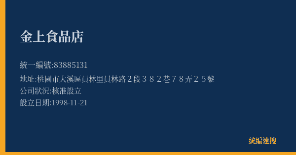 金上食品店的照片-統編 83885131(桃園市) 公司登記資料與營業項目詳細圖表