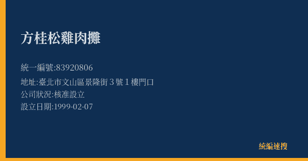 方桂松雞肉攤的照片-統編 83920806(臺北市) 公司登記資料與營業項目詳細圖表