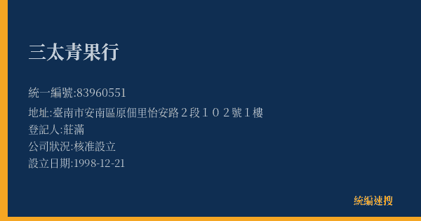 三太青果行的照片-統編 83960551(臺南市) 公司登記資料與營業項目詳細圖表