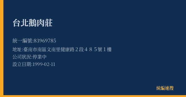 台北鵝肉莊的照片-統編 83969785(臺南市) 公司登記資料與營業項目詳細圖表