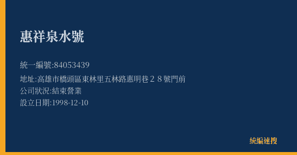 惠祥泉水號的照片-統編 84053439(高雄市) 公司登記資料與營業項目詳細圖表