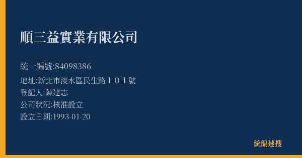 順三益實業有限公司的照片-統編 84098386(新北市) 公司登記資料與營業項目詳細圖表
