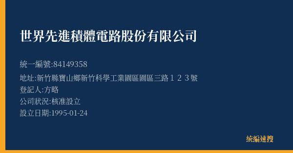 世界先進積體電路股份有限公司的照片-統編 84149358(新竹縣) 公司登記資料與營業項目詳細圖表