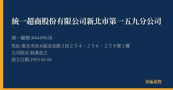 統一超商股份有限公司新北市第一五九分公司的照片-統編 84449658(新北市) 公司登記資料與營業項目詳細圖表