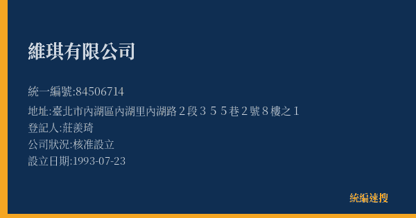 維琪有限公司的照片-統編 84506714(臺北市) 公司登記資料與營業項目詳細圖表