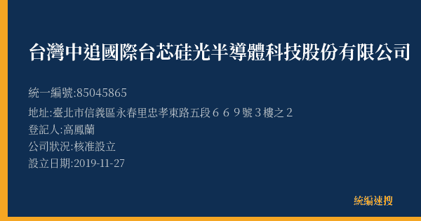 台灣中追國際台芯硅光半導體科技股份有限公司的照片-統編 85045865(臺北市) 公司登記資料與營業項目詳細圖表