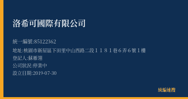 洛希可國際有限公司的照片-統編 85122362(桃園市) 公司登記資料與營業項目詳細圖表