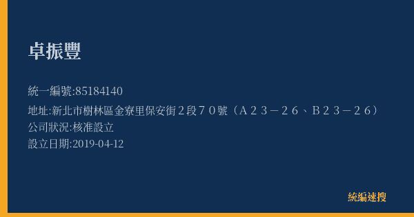 卓振豐的照片-統編 85184140(新北市) 公司登記資料與營業項目詳細圖表