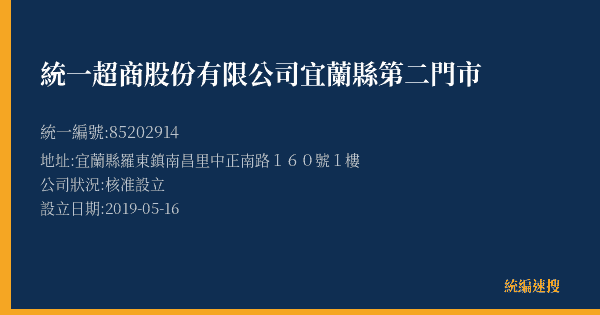 統一超商股份有限公司宜蘭縣第二門市的照片-統編 85202914(宜蘭縣) 公司登記資料與營業項目詳細圖表