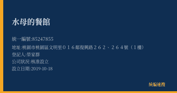 水母的餐館的照片-統編 85247855(桃園市) 公司登記資料與營業項目詳細圖表