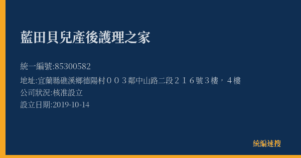 藍田貝兒產後護理之家的照片-統編 85300582(宜蘭縣) 公司登記資料與營業項目詳細圖表