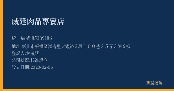 威廷肉品專賣店的照片-統編 85339186(新北市) 公司登記資料與營業項目詳細圖表