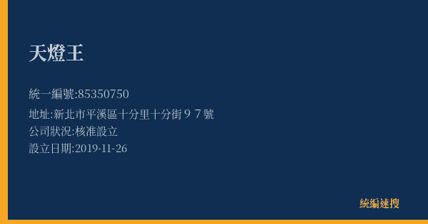 天燈王的照片-統編 85350750(新北市) 公司登記資料與營業項目詳細圖表