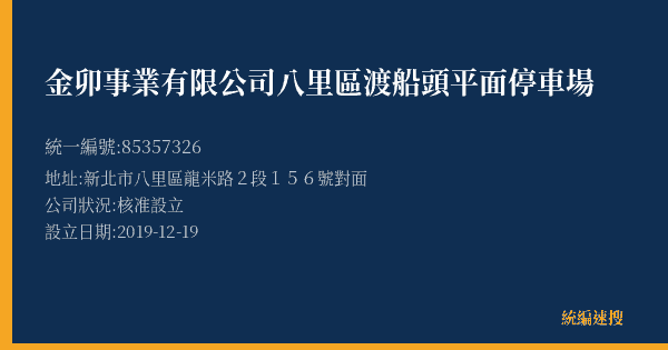金卯事業有限公司八里區渡船頭平面停車場的照片-統編 85357326(新北市) 公司登記資料與營業項目詳細圖表